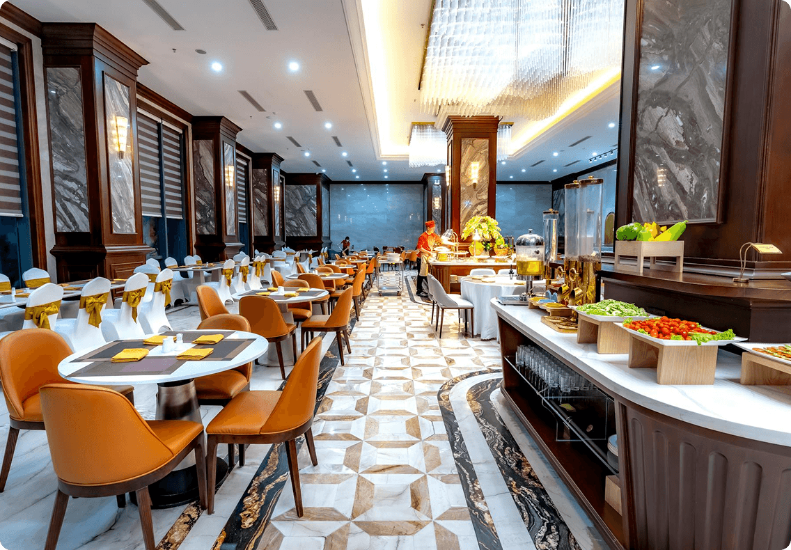 Elegant restaurant interior set for service